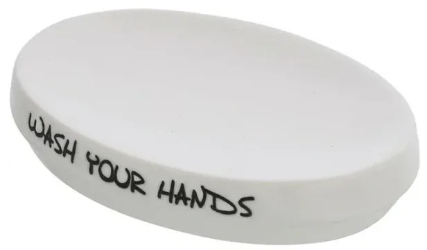 Portasapone da appoggio bianco linea Wash con scritte nere