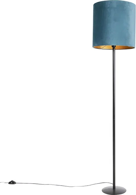 Lampada da terra con paralume in velluto nero blu con oro 40 cm - Simplo