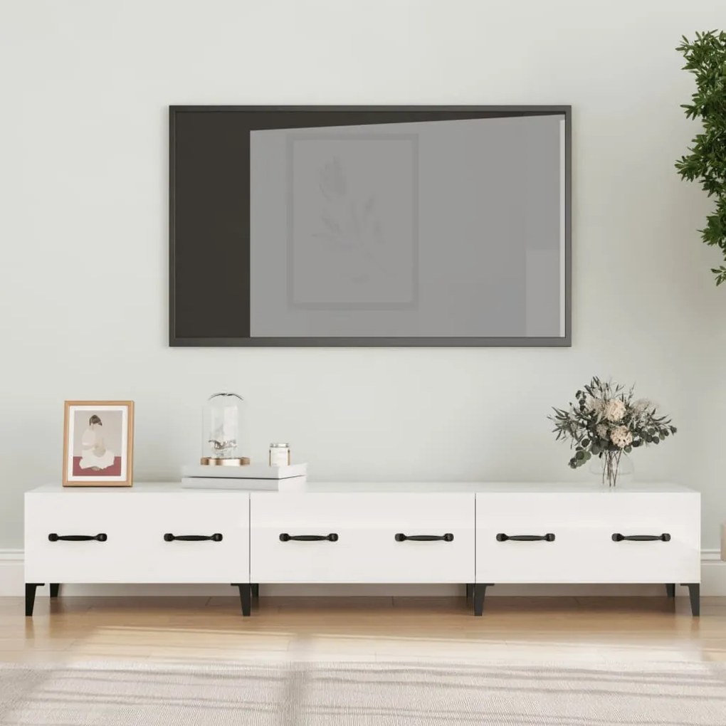 Mobile Porta Tv Bianco Lucido 150x34,5x30 Cm Legno Multistrato /