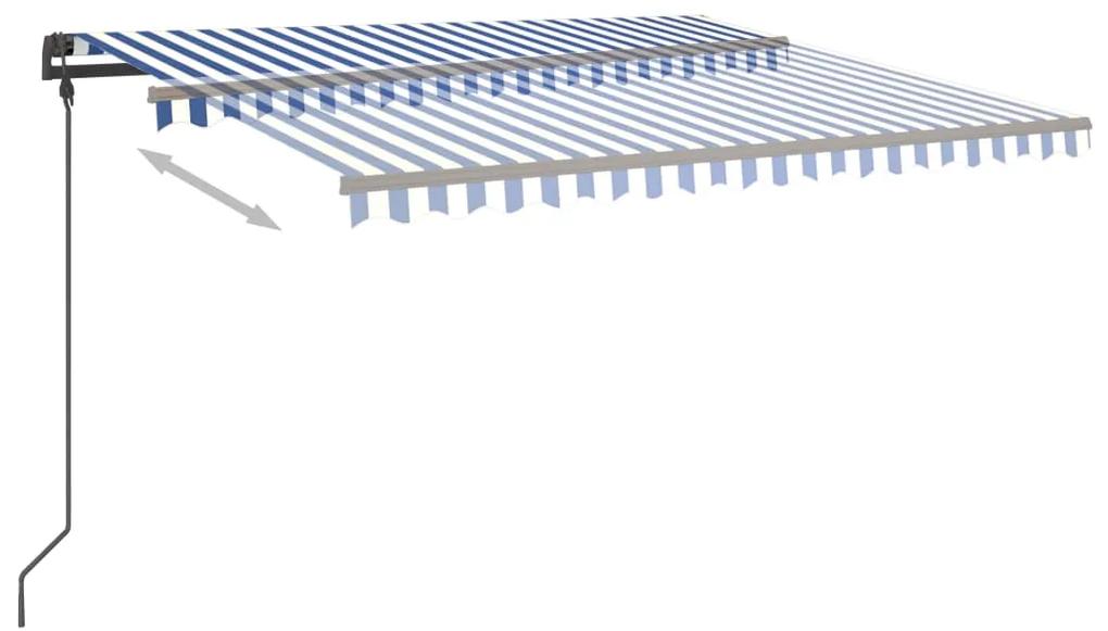 Tenda da Sole Retrattile Manuale con LED 5x3,5 m Blu e Bianca
