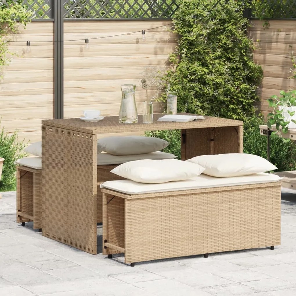 Set da pranzo da giardino 3 pz con cuscini beige in polyrattan