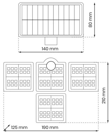 LED Proiettore solare con sensore di movimento e crepuscolare 30W/3,7V 2400 mAh IP47 + +TC