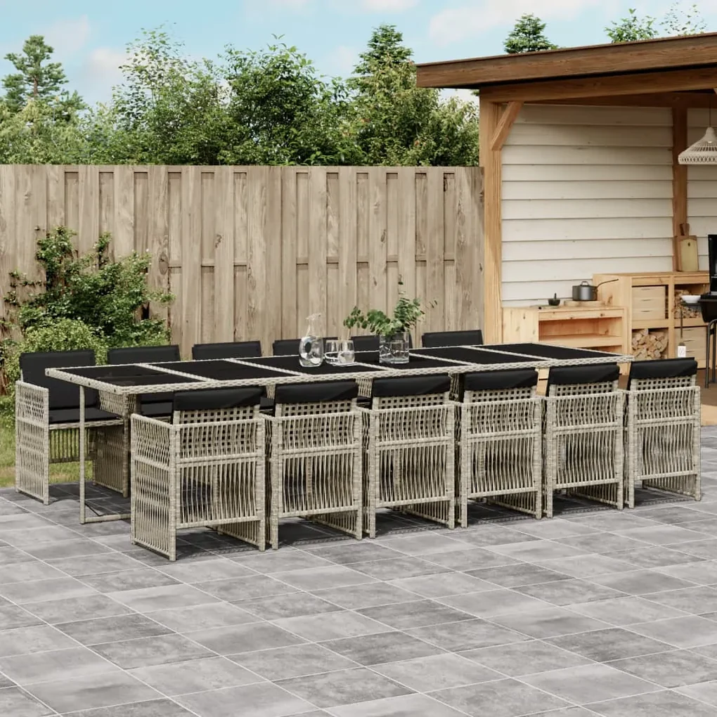 Set da pranzo da giardino 13pz con cuscini grigio in polyrattan