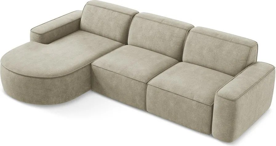 Divano angolare beige (con penisola a sinistra/con chaise lounge) con rivestimento in ciniglia Omao – Makamii