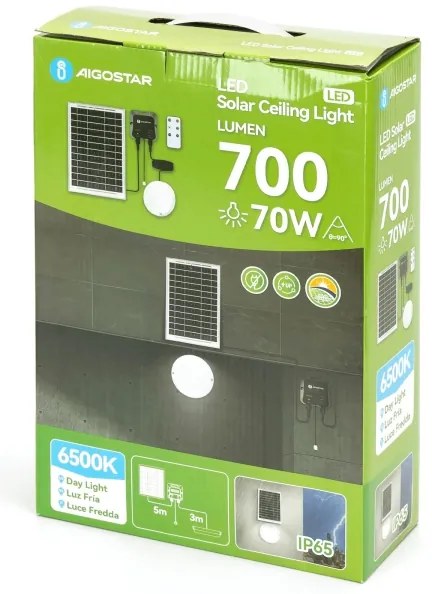 Aigostar - Lampada LED solare LED/70W/12V 6000 mAh 6500K diametro 20,5 cm