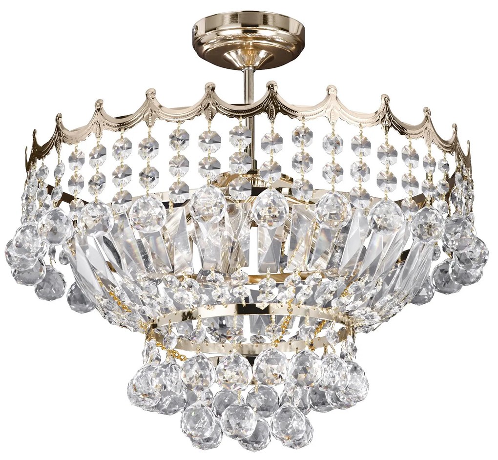 Lampadario Classico Versailles Acciaio Oro Vetro 5 Luci E14