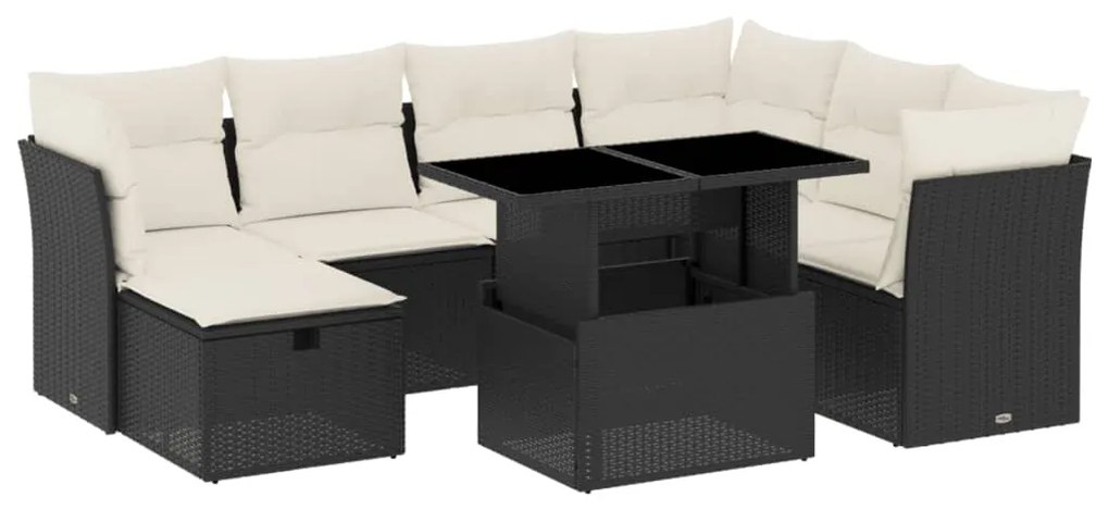 Set divani da giardino con cuscini 8 pz nero in polyrattan