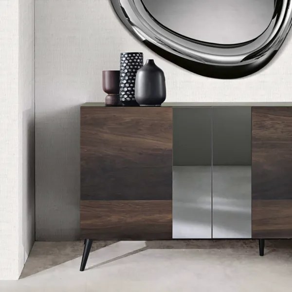 Madia 180 cm in legno Rovere Termico 3 ante con specchio 5 piedini - ROMEO