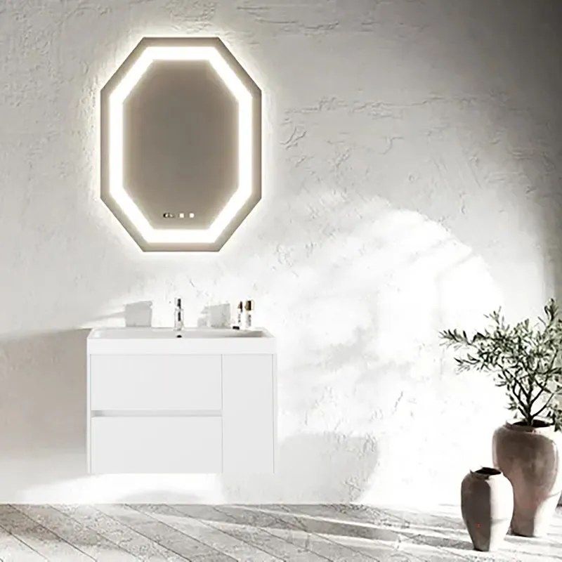 Mobile sottolavabo e lavabo Portofino per vasca centrale bianco in mdf L 80 x H 51 x P 40 cm, 1 anta 2 cassetti