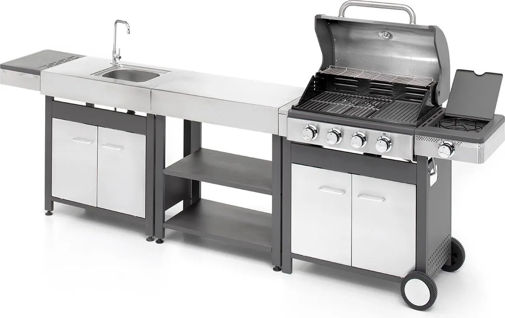 Barbecue a Gas GPL 4 Fuochi + 1 Fornello Laterale Ompagrill Indianapolis 5/B in Acciaio Inox...