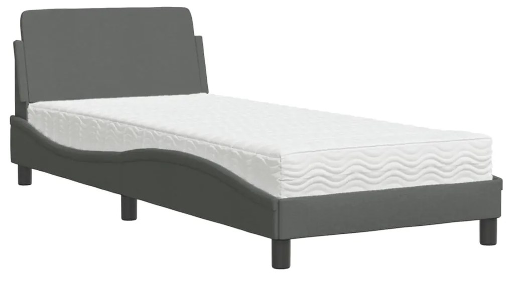 Letto con materasso grigio scuro 90x200 cm in tessuto