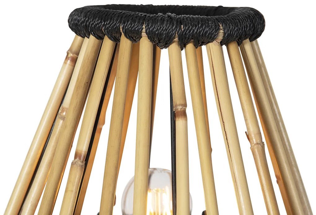 Lampada da terra a treppiede orientale in bambù con nero - Evalin