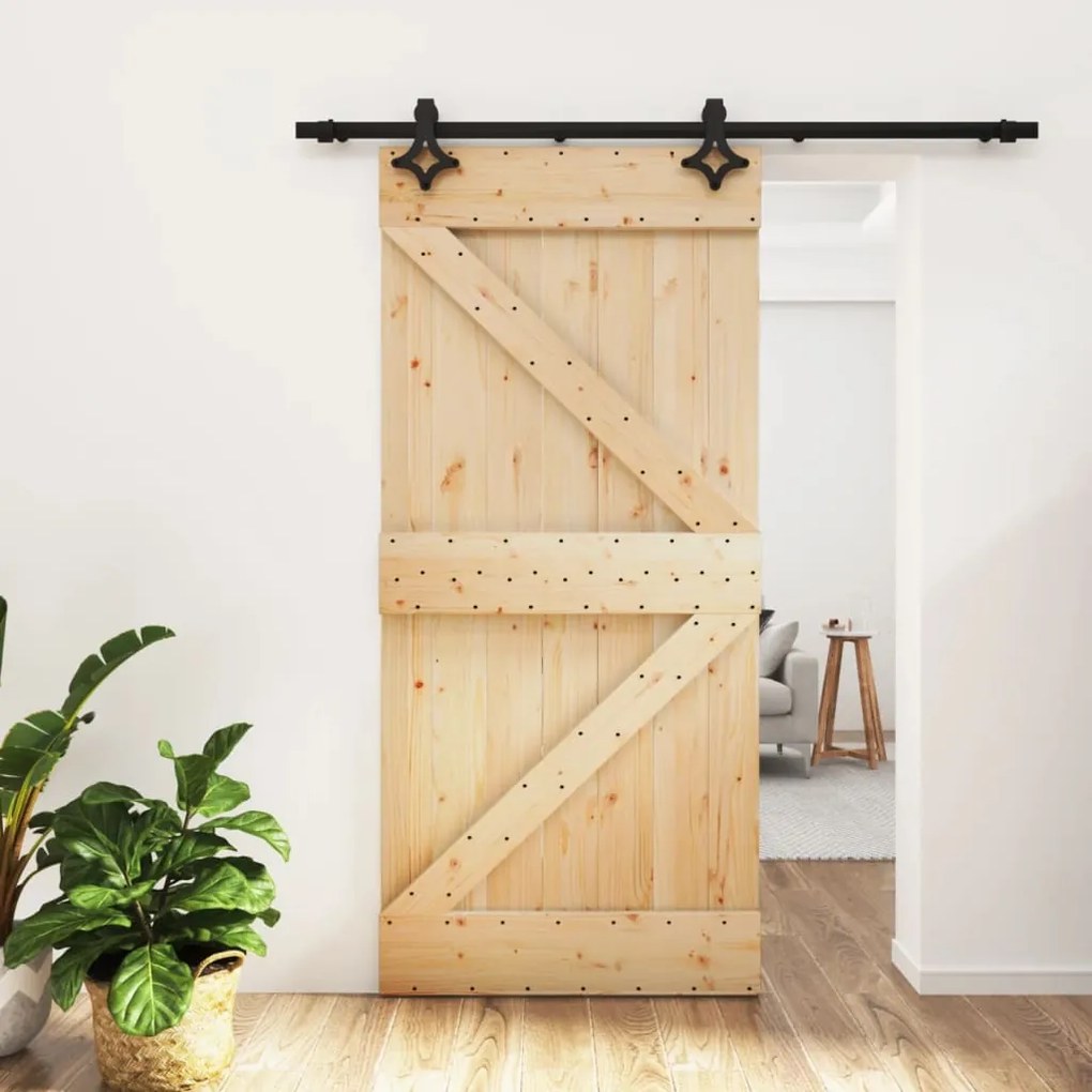 Porta Scorrevole Con Set Hardware 95x210 Cm Legno Massello Pino /