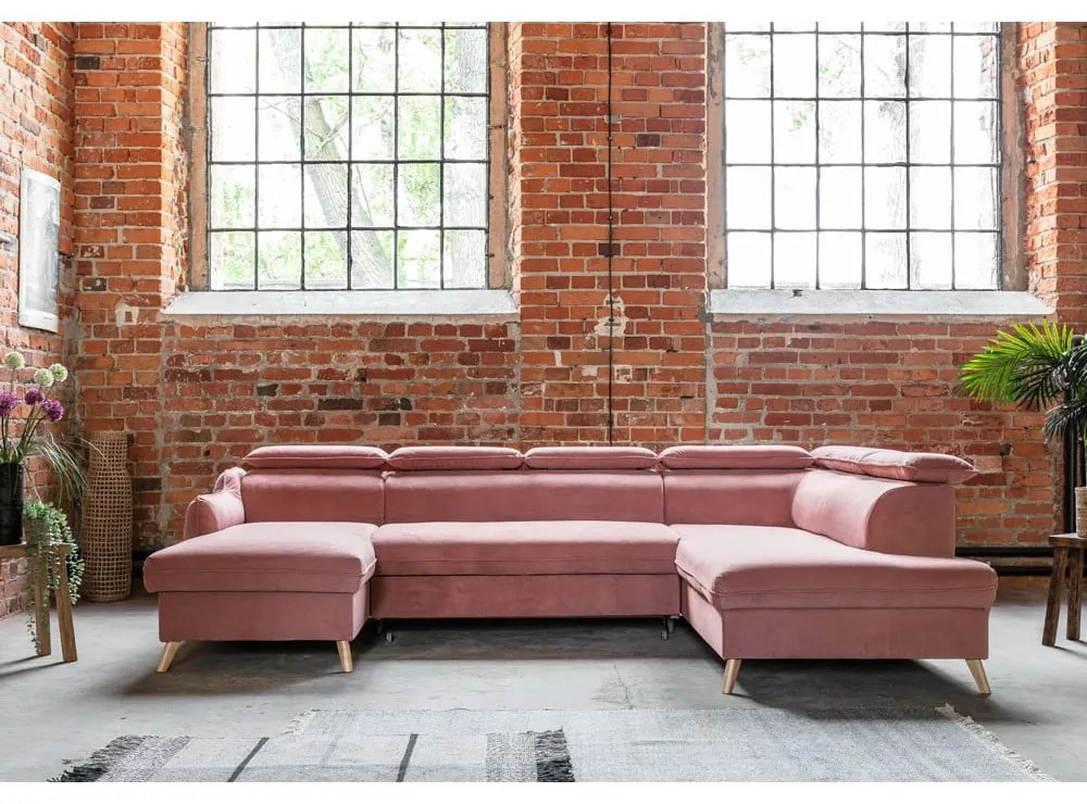Divano letto angolare a U in velluto rosa chiaro (angolo destro) Sweet Harmony - Miuform