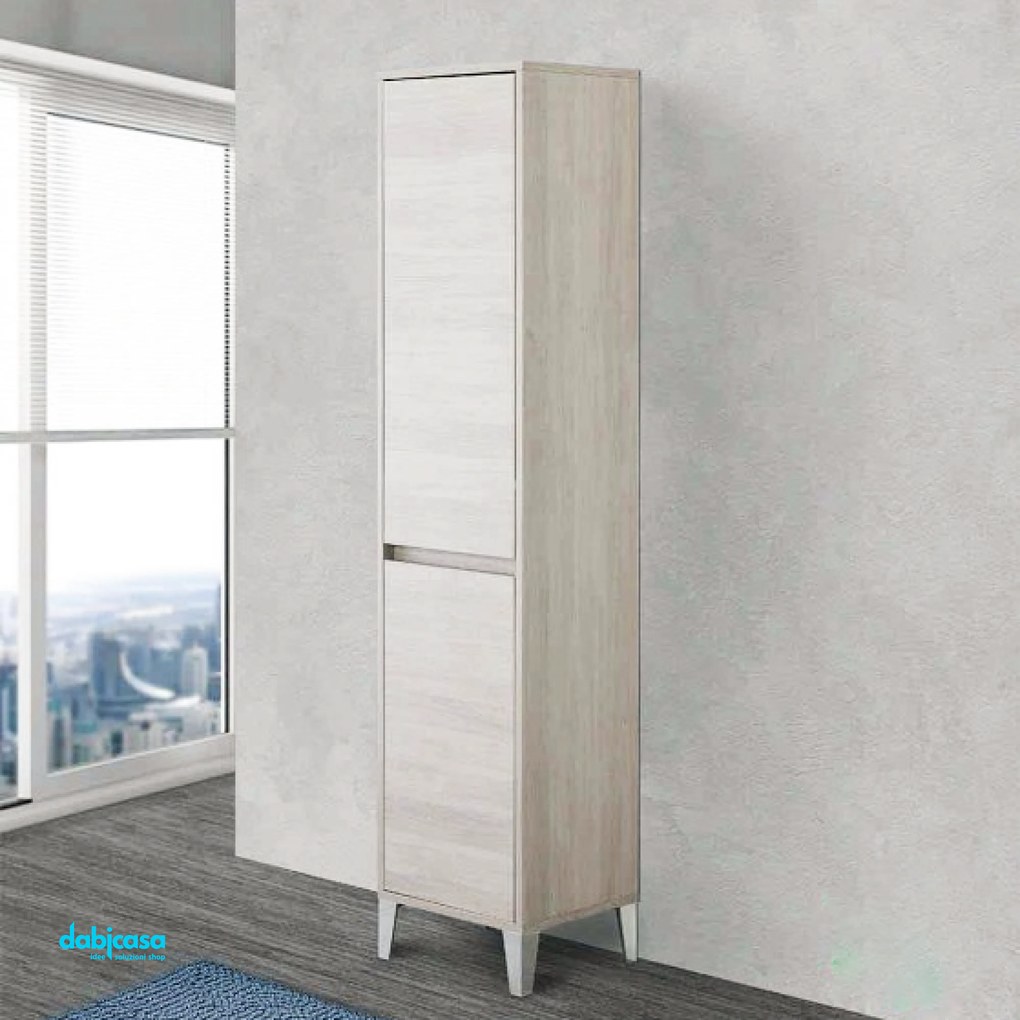 Colonna Portaoggetti "Mondo 2.0" Da 40 Cm Composto Da Due Ante Finitura Rovere Chiaro