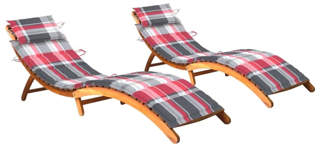 Sdraio 2 Pz Con Cuscini İn Legno Massello Di Acacia /