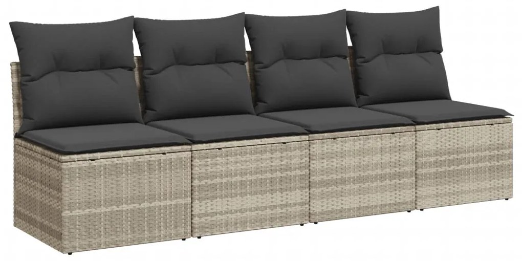 Divano da giardino con cuscini 4 posti grigio chiaro polyrattan