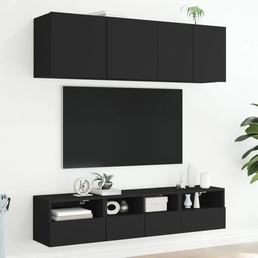 Mobili tv a muro 5pz neri in legno multistrato