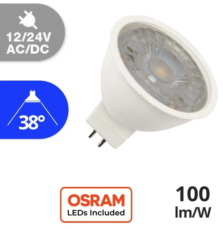 Faretto LED MR16 6W, angolo 38°, 12/24V AC/DC - OSRAM LED Colore Bianco Freddo 6.000K