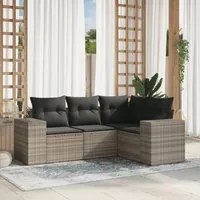 Set Divano da Giardino 4pz con Cuscini Grigio Chiaro Polyrattan 3254849