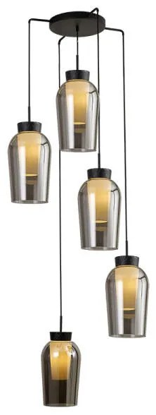 Lampadario Glamour Nora 2 nero paralume nero 5x E27 Ø63.3cm MANTRA