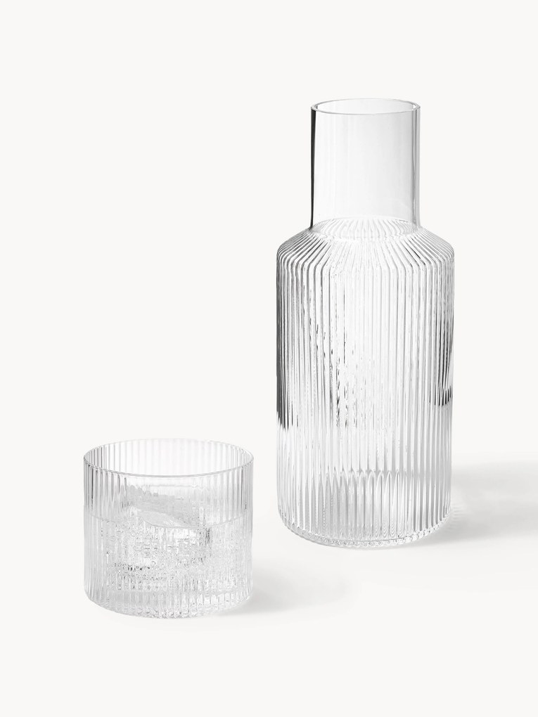 Caraffa piccola con bicchiere in vetro soffiato Ripple