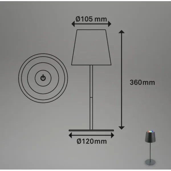 Briloner 7507015 - Lampada da scrivania ricaricabile LED RGBW dimmerabile, 2,5W/5V, IP44, antracite