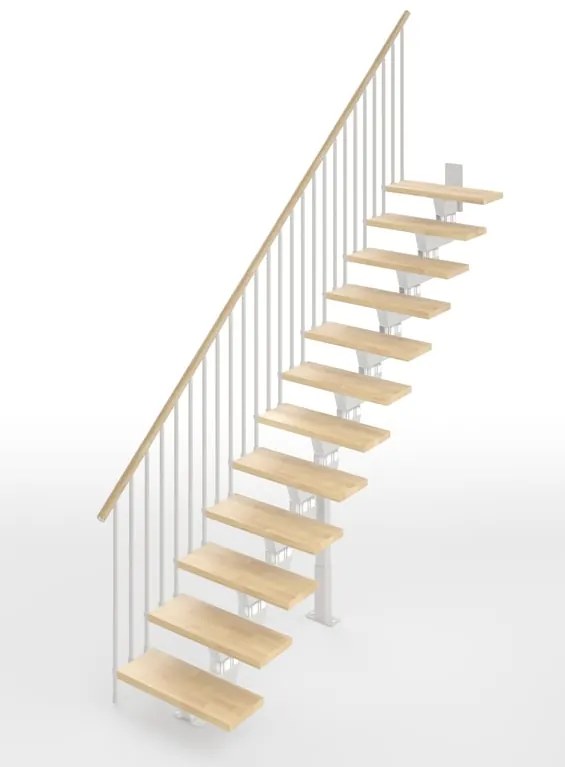 Scala a rampa dritta Vida IRIS, larghezza 60 cm, struttura in acciaio bianco, gradini in legno faggio, colore faggio