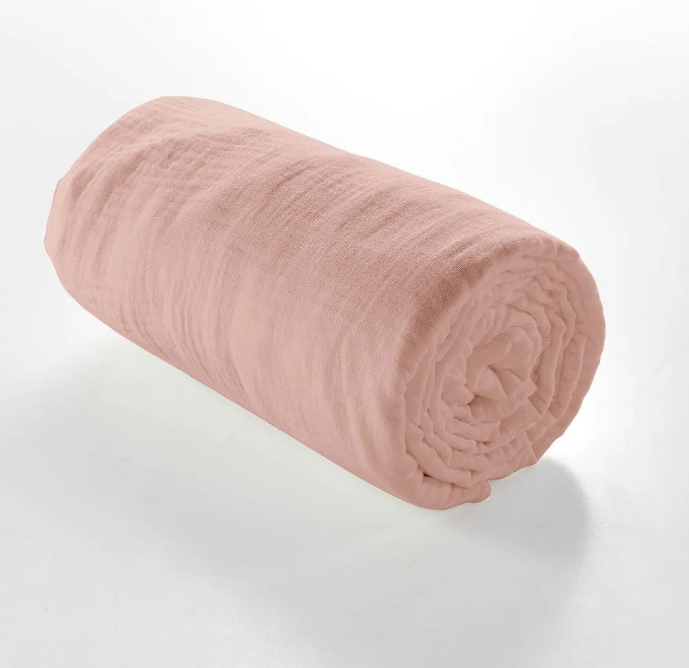 Lenzuolo di mussola elasticizzato rosa 140x190 cm Angelia - douceur d'intérieur