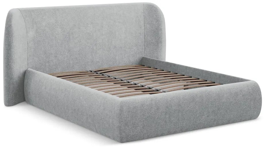 Letto matrimoniale imbottito grigio chiaro con contenitore con griglia 180x200 cm Hauke - Makamii
