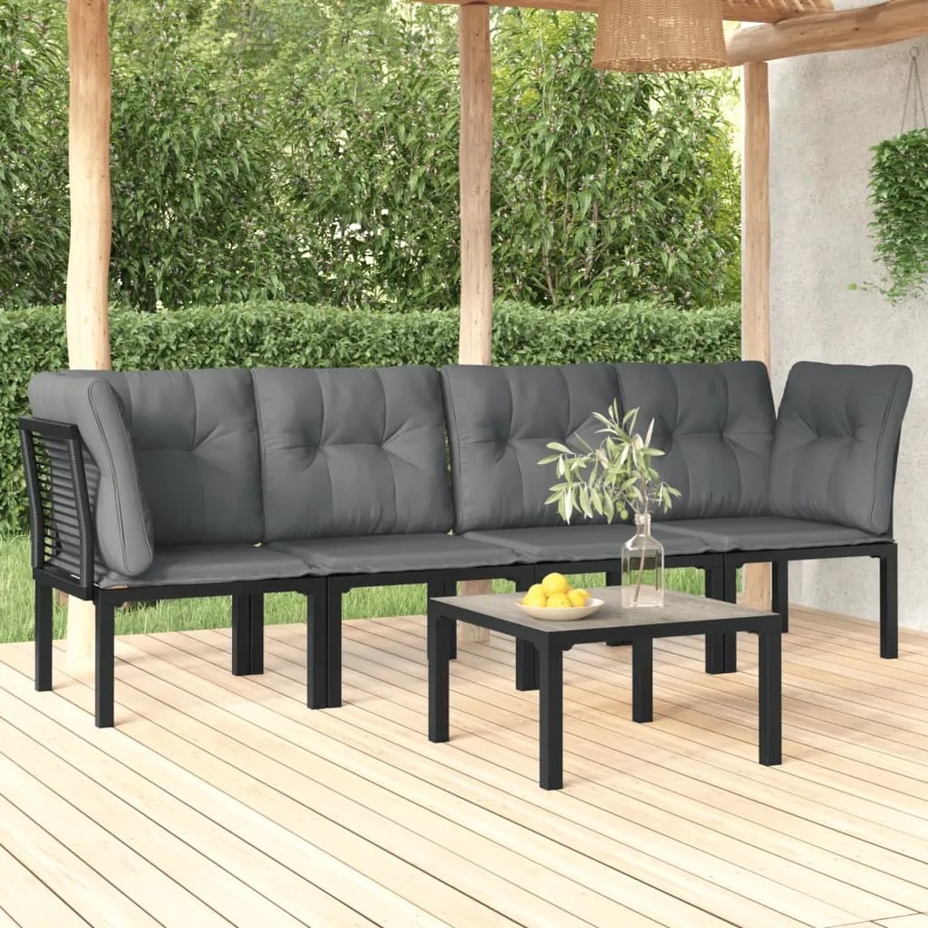 Set salotto da giardino 5 pz nero e grigio in polyrattan