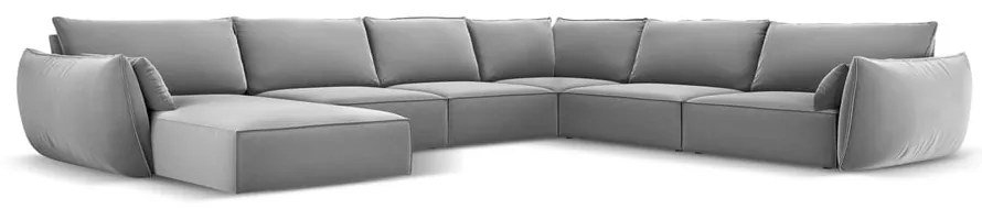 Divano angolare grigio chiaro (con penisola a destra/a U) con rivestimento in velluto Vanda – Mazzini Sofas