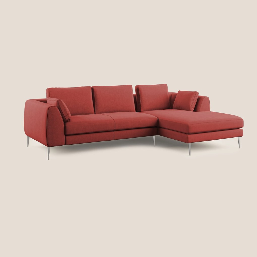Plano divano moderno angolare con penisola in microfibra smacchiabile T11 rosso