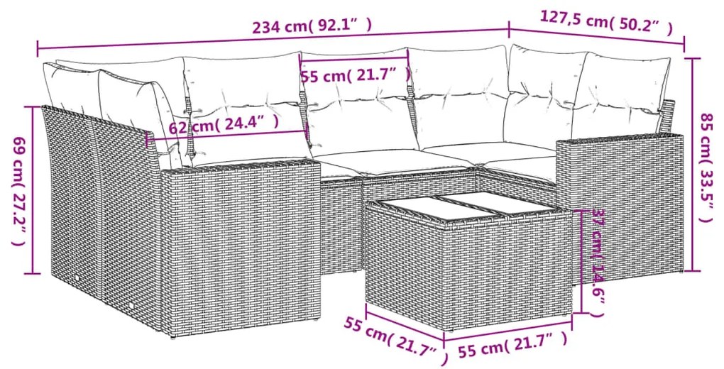 Set divani da giardino con cuscini 7pz nero polyrattan