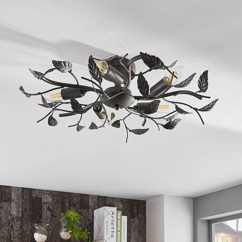 Plafoniera soffitto Yos Lindby, dimmerabile, Nero, Camera da letto, Metallo, Fiorentino, Plafoniera