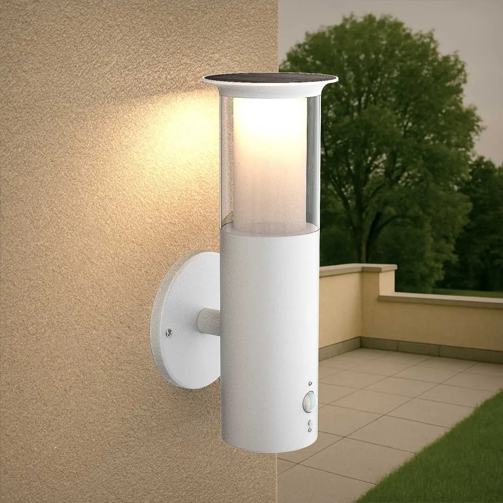 Applique Solare Bianca in Acciaio, con Sensore di Movimento, IP54 Colore Bianco Naturale 4.000K