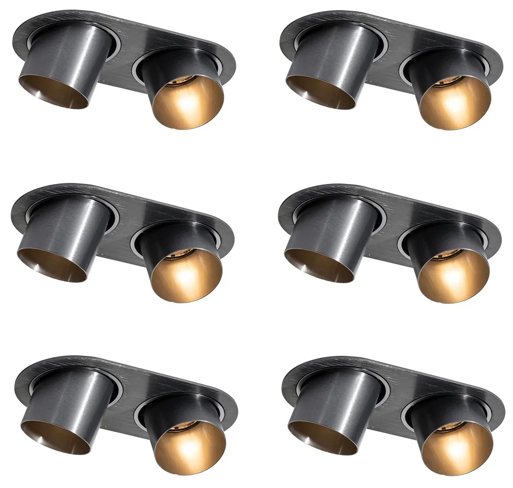 Set di 6 faretti da incasso color canna di fucile GU10 50mm 2-Luci - Installa