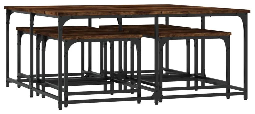 Tavolini impilabili 5 pz rovere fumo in legno multistrato