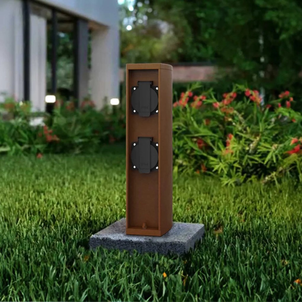 Colonnina con Prese elettriche da Giardino 30cm IP54 Alluminio - Corten