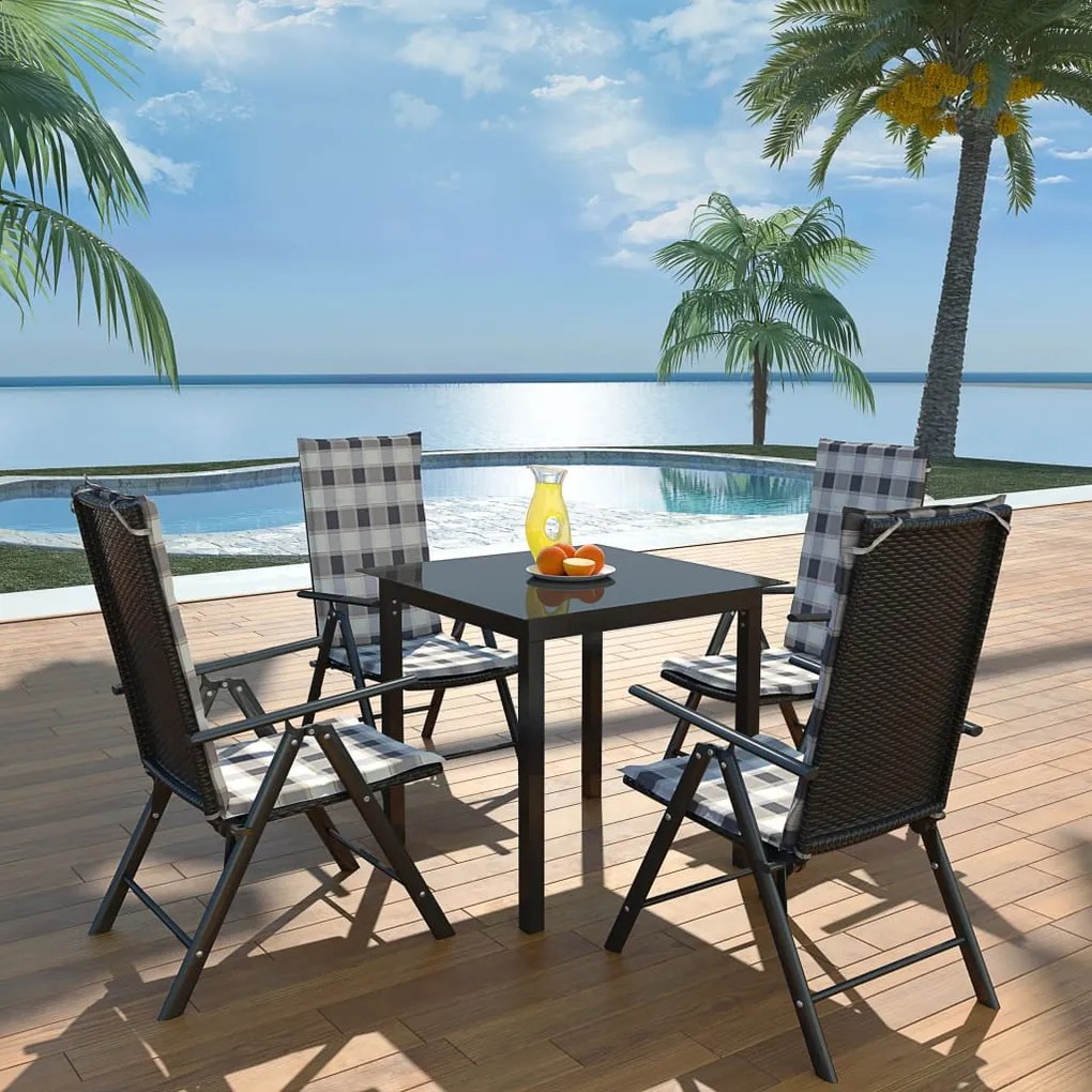 Set Da Pranzo Da Giardino 5 Pz Con Cuscini İn Alluminio Nero /