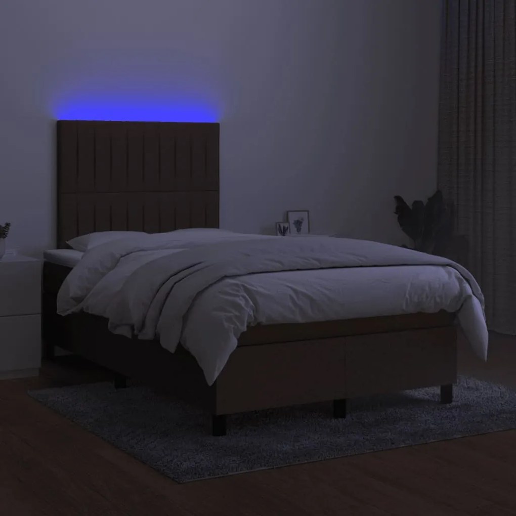 Letto a molle materasso e led marronescuro 120x190cm in tessuto