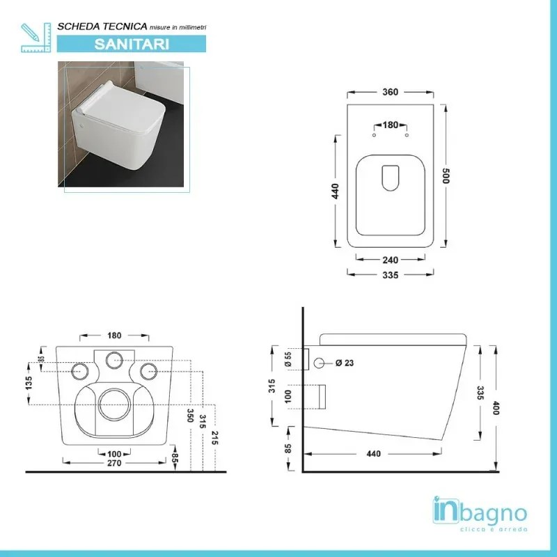 Sanitari sospesi Rimless serie Malaga completo di sedile rallenty