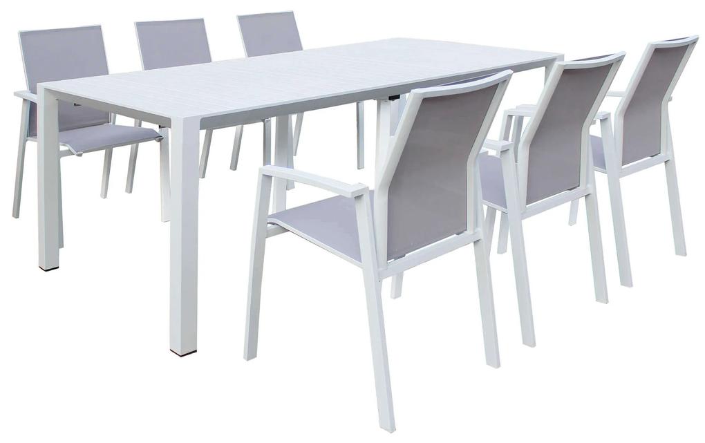 ARIZONA - set tavolo in alluminio cm 100 x 51,50/104/156/208/260 x 74 h con 6 poltrone Lotus