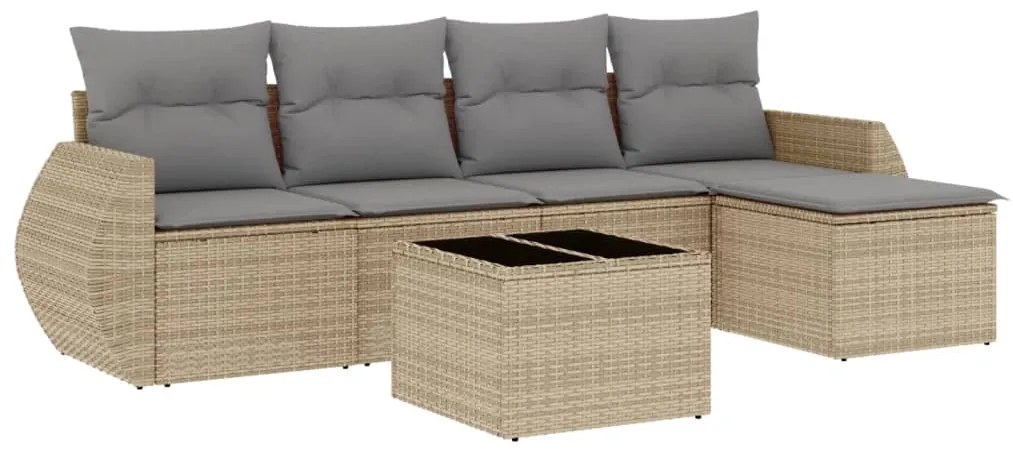 Set divano da giardino 6 pz con cuscini beige in polyrattan