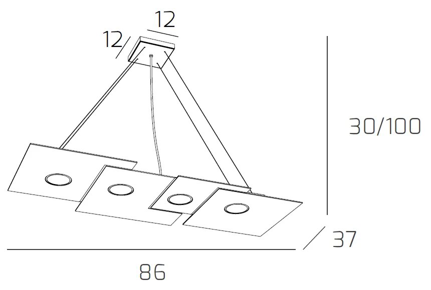 Sospensione Moderna Rettangolare Plate Metallo Grigio Antracite 4 Luci Gx53