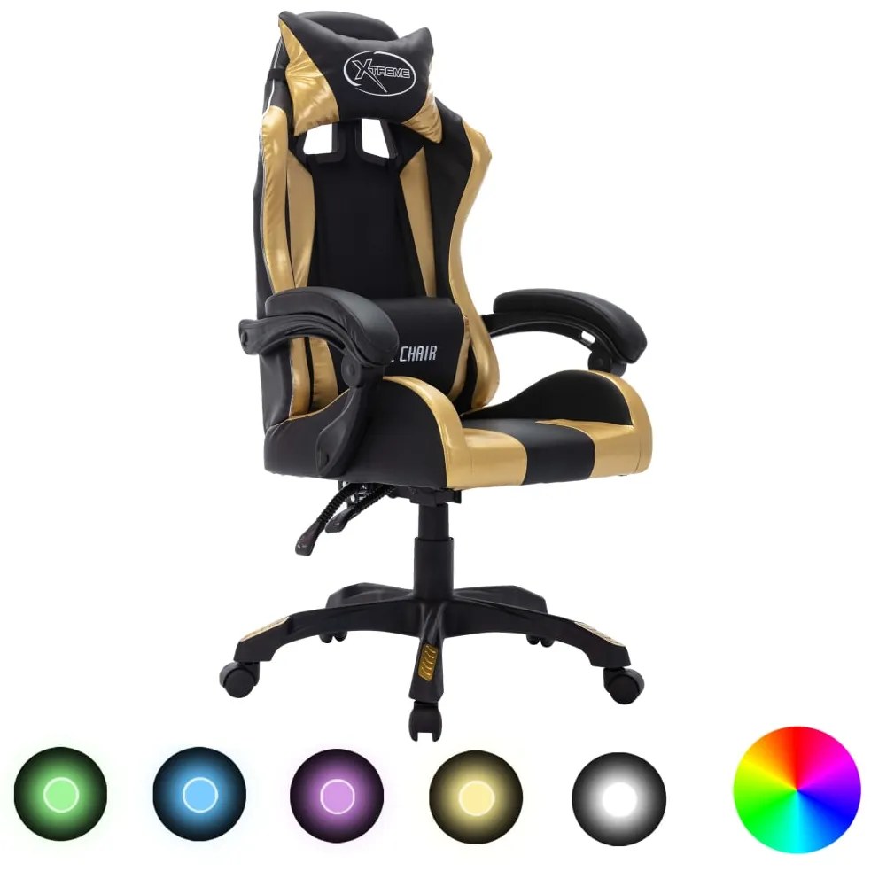 Sedia Da Gaming Con Luci A Led Rgb Oro E Nera İn Similpelle /
