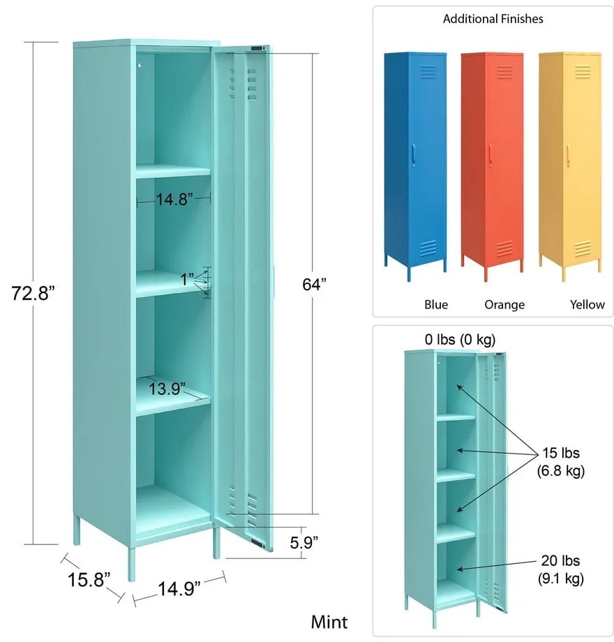 Armadio in metallo blu , 38 x 185 cm Cache - Novogratz