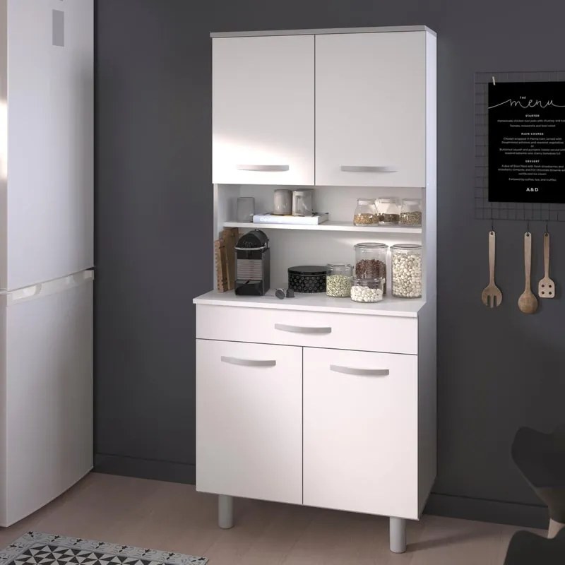 Credenza cucina ESSENTIEL bianco e grigio L 80 x P 44.3 x H 180.6 cm