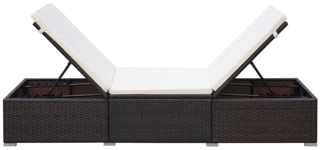 Lettino prendisole con cuscino bianco crema polyrattan marrone