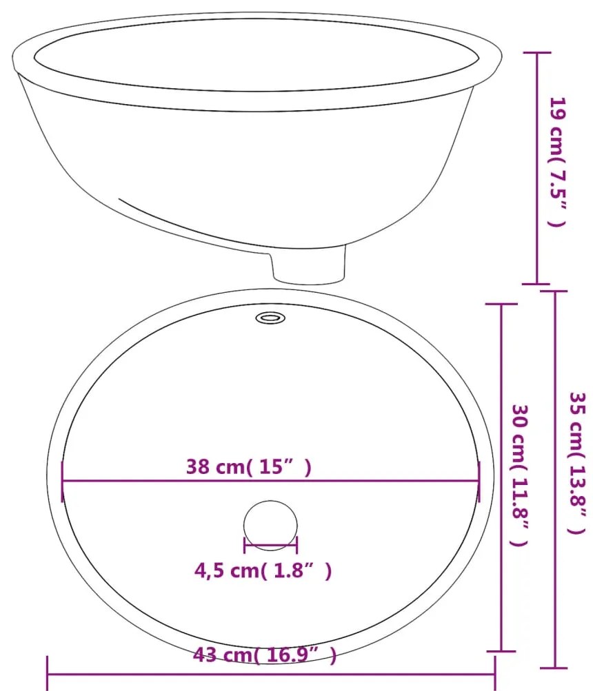 Lavandino da Bagno Bianco 43x35x19 cm Ovale in Ceramica